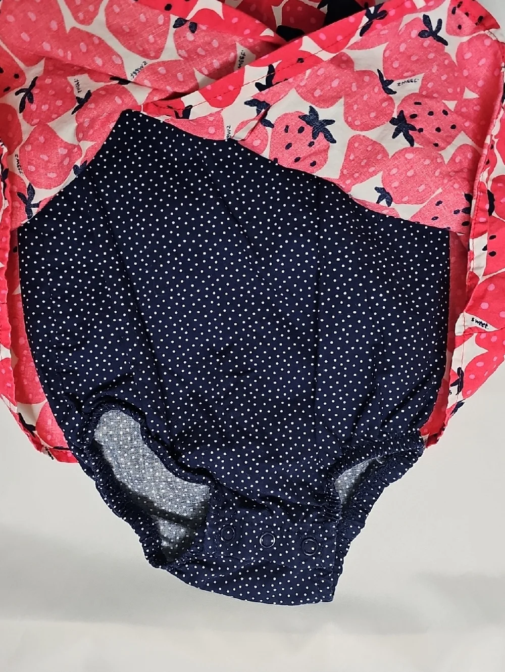 Carter's Pink Strawberry Print Diaper Cover Outfit with Navy Bow
